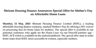 Shriram Housing Finance Announces Special Offer for Mother's Day