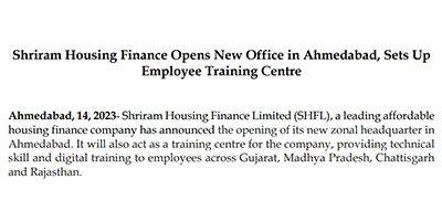 Shriram Housing Finance Opens New Office in Ahmedabad