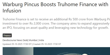 Warburg Pincus Boosts Truhome Finance with Major Capital Infusion