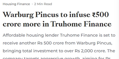 Warburg Pincus to infuse ₹500 crore more in Truhome Finance